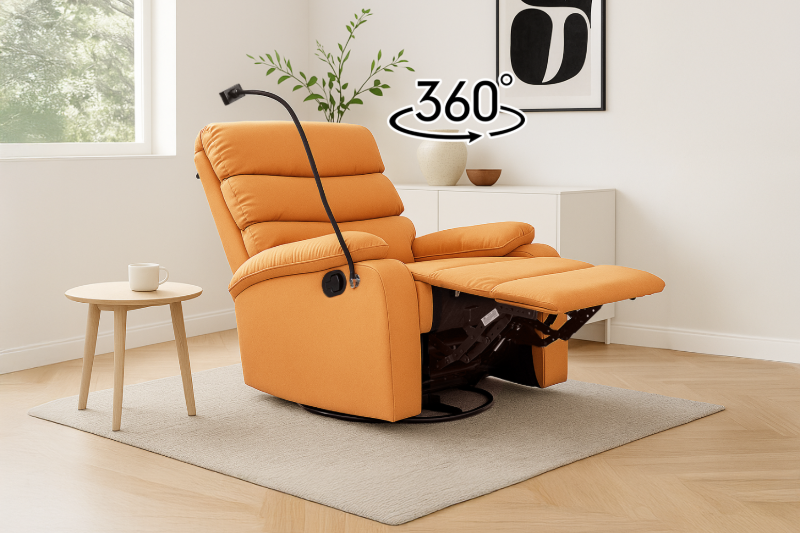 Picture of [FLOOR MODEL CLEARANCE] OLIVIO 360° Swivel Manual Recliner Lounge Chair with Mobile Holder (Orange)