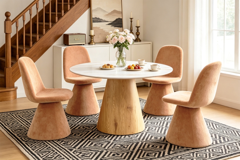 Picture of PHOENIX D43.5" 5PC Sintered Stone Top Dining Table & 360° Swivel Chairs Set
