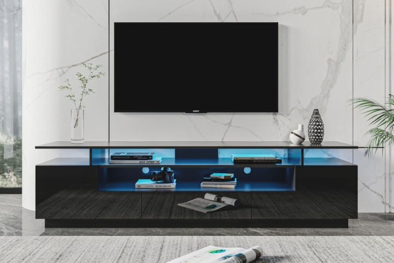 Picture of [FLOOR MODEL CLEARANCE] ONEL 76.7" TV Stand with LED Lighting (Black)