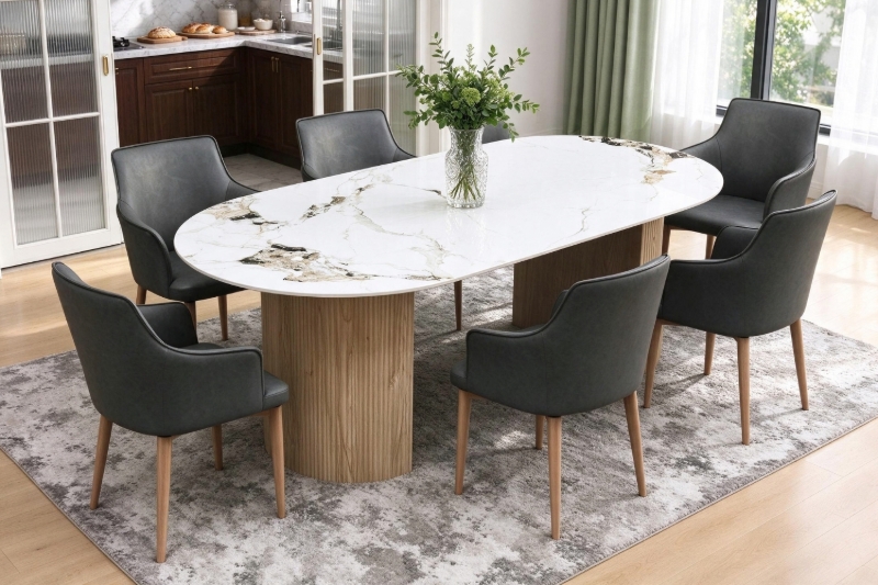 Picture of NORDEN 78.5" 7PC Sintered Stone Top Dining Set with Large Smoky Grey Chair