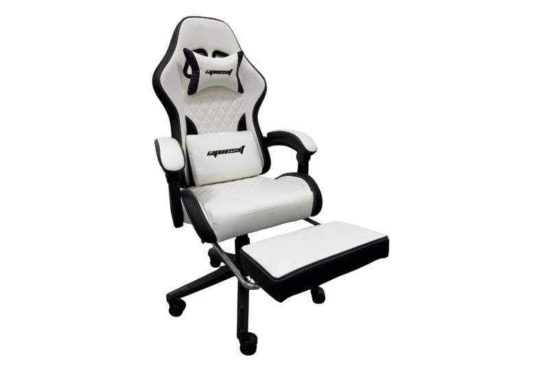 Picture of TURBO 360° Swivel Height-Adjustable Gaming Chair with Reclining Backrest, Lumbar Support & Footrest (Off White with Black)