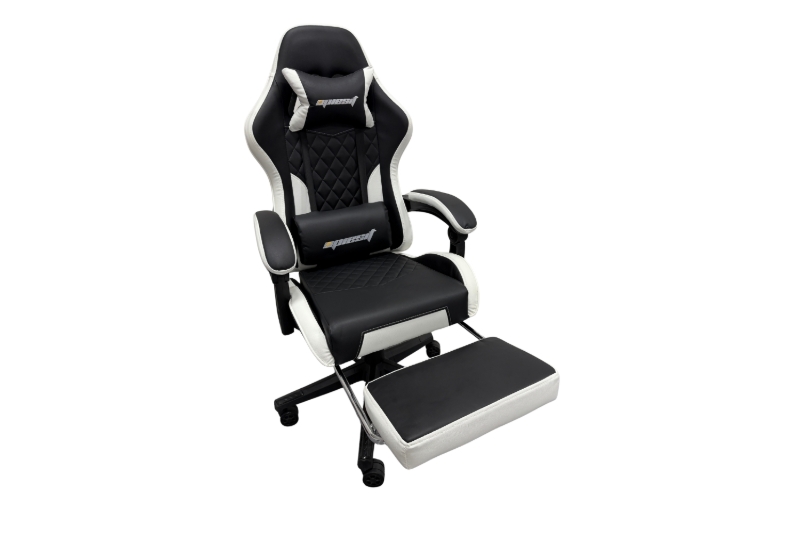 Picture of TURBO 360° Swivel Height-Adjustable Gaming Chair with Reclining Backrest, Lumbar Support & Footrest (Black with Off White)