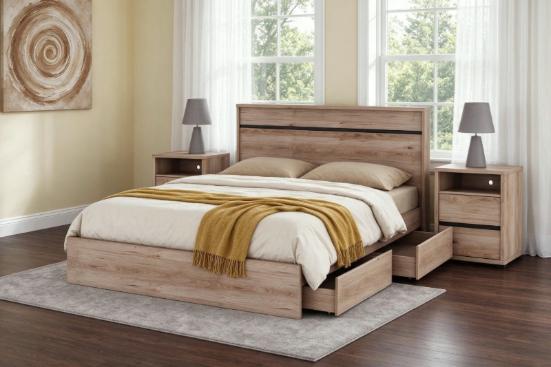 Picture of OAKFORD Bed Frame with Two Movable Storage Drawers in Queen/Eastern King Size